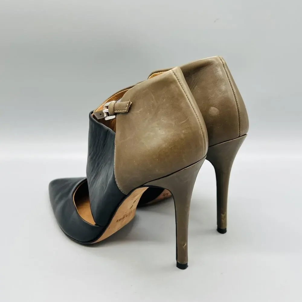 Coach Shoes Womens 6 Black Taupe Leather D'Orsay Ankle Strap Stiletto Heels
